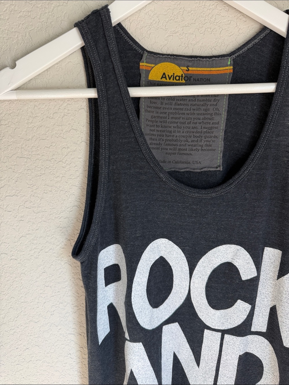 Aviator Nation Charcoal Tank with White 'Rock and Roll’ Graphic